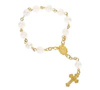 Warmhm Delicate Rose Beads Bracelet with Cross Pendant Prayer Hand Chain for Spirituality Everyday Wear Safe Material for Family Friends
