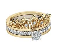 Warmhm Detachable Crown Styled Ring for Women Lightweight Elegant Rhinestone Band in Golden Silver Classic Fashion Jewelry with Fine Workmanship