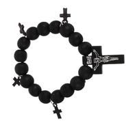 Warmhm Elastic Beaded Cross Bracelet for Men and Women Stretch Christian Wristband with Black Beads Prayer Jewelry for Baptism Guests and Everyday Wear