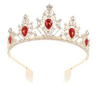 Warmhm Elegant Crystal Tiara Crown Hairpiece for Brides and Bridesmaids Sparkling Wedding Headpiece Accessory Fairy Crown for Womens Birthday and Special Celebrations Red Bridal Hair