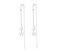 Warmhm Elegant Star Moon Threader Earrings for Women Lightweight Long Dangle Tassel Design Classic White Gold Color Birthday and Wedding Gift Stylish Accessory for Various Hairstyles and