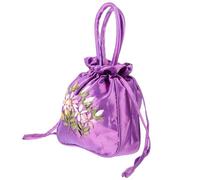 Warmhm Embroidered Drawstring Tote Bag for Women Ethnic Handbag with Traditional Chinese Craftsmanship Multipurpose Purse for Party Wedding Daily Use Portable for Phone and Keys Violet