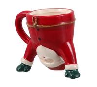 Warmhm Festive Hand Painted Ceramic Santa Claus Mug with Upside Down Embossed Design Microwave Safe Christmas Cup for Holiday Beverages and Gift Giving
