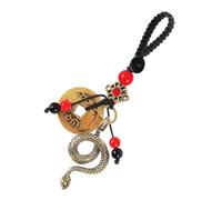 Warmhm Five Coins Brass Snake Key Pendant Retro Car Keychain Vintage Yellow Brass Charm for Luck Wealth Amulet Positive Energy Protection