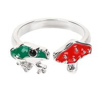 Warmhm Frog Adjustable Ring for Women Unique Green Frog Red Mushroom Design for Teen Scratch Resistant Jewelry for All Occasions