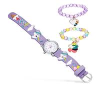 Warmhm Girls Unicorn Watch Set with Quartz Movement and Easy to Read Time, Featuring Cute Cartoon Unicorn Patterns, Glass and Alloy Materials for Birthday Or Children’s Day