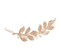 Warmhm Golden Sequin Leaf Bride Wedding Headband Lightweight Pearl Hair Vine Comfortable Fit Elegant Bridal Hair Accessories for Women Bridesmaids Multievent Use