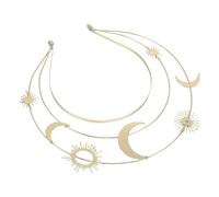 Warmhm Golden Star and Moon Halo Crown Headband, Three-Layer Handmade Goddess Tiara, Medieval Sunburst Party Hair Accessory for Women’s Birthday and Festival