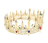 Warmhm Gothic Crown Jewelry Alloy Men Headpiece Vintage Rhinestones King Crown for Halloween Birthday Parties Royal Dress-up Events