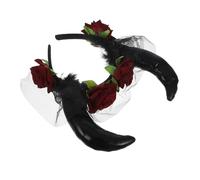 Warmhm Gothic Rose Headband with Lace Veil Demon Horns Lightweight Halloween Hair Accessory for Party Cosplay Events and Mardi Gras Festival