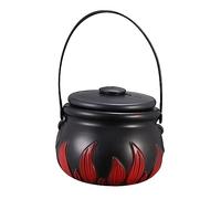 Warmhm Halloween Black Cauldron Candy Bucket Large Cauldron with Lid and Handle Lightweight Portable Witch Candy Holder for Fire Pattern Container and Snack Storage