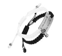 Warmhm Handmade Woven Black White Rope Heart Stainless Steel Couples His Queen King Engraved Closure Valentines Day Anniversary Jewelry
