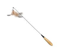 Warmhm Interactive Cat Wand Featuring Wear-resistant Stainless Steel and Wood, Khaki Color, Replaceable Feather Head for Engaging Indoor Play with Cats