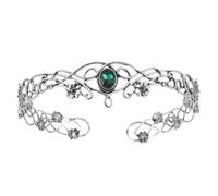 Warmhm King Crown for Men Vintage Style Dark Silver Deep Green Gemstone, Hollow Vine Design Headpiece for Medieval Costume, Wedding Party, Cosplay Accessories