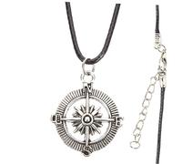 Warmhm Men's Round Geometric Compass Pendant Necklace Alloy Neck Chain Stylish Jewelry for Men for Father's Day and Outdoor Adventures