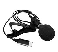 Warmhm Mini Lavalier Microphone with Clip for Phone Recording, Small Type-C Condenser Mic for Smartphone Live Streaming and Interview, Black Compact Microphone with PU Bag