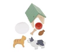 Warmhm Miniature Dog House Set with Wooden Pet Bowl Food Dollhouse Furniture Accessories Lifelike Dollhouse Miniatures for Pretend Play Educational Kennel for Creative Garden Scene