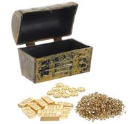 Warmhm Miniature Dollhouse Treasure Chest Props Mini Pirate Treasure Chest Accessories with Tiny Coins and Bars Dollhouse Miniatures Display Ornaments for Scene Decorations Collectible