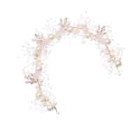 Warmhm Pearl Flower Bridal Headband with Handwoven Crystal Leaves, Delicate Ergonomic Hair Accessory for Bride and Bridesmaids, for Weddings and Dances