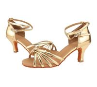 Warmhm Performance Latin Dance Shoes for Women Satin High-Heeled Ballroom Footwear with Knotted Strap Soft Sole for Yoga Ballet Jazz Wedding Party and Practice Elegant Heel Golden