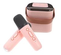 Warmhm Portable Karaoke Speaker with 2 Wireless Handheld Microphones, Mini Wireless Microphone and Speaker Set, Pink Compact Karaoke System for Home and Travel Use