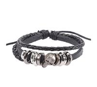 Warmhm Punk Style Skull Head Bracelet Leather Braided Wristband for Men Women Cool Hip Hop Punk Cuff with Durable Alloy and Leather Stylish Unisex Wrist Chain for Daily Wear and Party