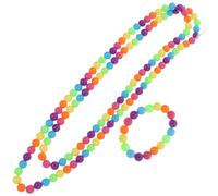 Warmhm Rainbow Colour Accessories for Women Neon Party Plastic Bracelet Beads Kit and Necklace Chain Suitable for Costume Jewellery and Festival Wear