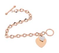 Warmhm Rose Gold Toggle Clasp Link Bracelet for Women Titanium Steel Chunky Heart Pendant Resilient Finish Stylish Heart Charm for Celebrations Parties and Daily Wear