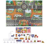 Warmhm ’s Traffic Parking Game Mat Set with Road Signs and Wildlife Scenes, Indoor Cognitive Play Rug for Boys, Educational Traffic with Map and Parking Features