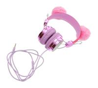 Warmhm ’s Wired Cat Ear Headphones with Microphone, Pink Furry Pom Pom Over-Ear Earphones for School Use, Headset Suitable for Boys and, DC5V Powered Random Color Random Color