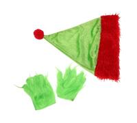 Warmhm Santa Costume Accessories Set with Green Furry Monster Gloves and Light Green Hat Soft Lightweight Cosplay Props for Christmas Halloween Parties Fit and Easy to Store