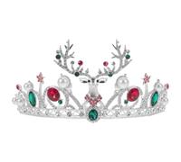Warmhm Silver Christmas Antler Tiara Headband with Elegant Rhinestone Design and Luxurious Pearl Embellishments, Sturdy Zinc Alloy and Plastic Material, for Santa-themed Celebrations