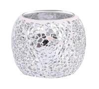 Warmhm Silver Mosaic Glass Tealight Candle Holder, 9 x 9 x 7 cm