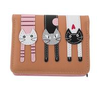 Warmhm Soft Fake Leather Cat Wallet with Snap Button Compact Bifold Coin Purse for Women Unique Three Cat Design Student Friendly Small Change Holder