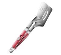 Warmhm Stainless Steel Fish Spatula and Cooking Tongs 2-in-1 Kitchen Essential with Extended Handle for Easy Food Flipping and Dicing, for Breakfast and Restaurant Use