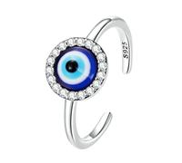 Warmhm Sterling Silver Evil Eye Open Band Ring with Sparkling Zirconia, Adjustable Wrap Ring for Women’s Protective Jewelry, Minimalist Eye Symbol Fashion Accessory