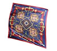 Warmhm Stylish Geometry Printed Sunscreen Scarf Shawl for Women Breathable Faux Silk Wrap for Air Conditioned Rooms Lightweight Navy Blue and Red Fashion Accessory
