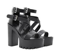 Warmhm Stylish Girl Rome Sandals Open Toe Buckle Decor High Heeled Summer Shoes Lightweight Comfortable Fish Mouth Design for Women Black