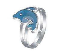 Warmhm Thermochromic Dolphin Ring for Women Cute Cartoon Adjustable Open Hand Finger Jewelry Color Changing Emotion Ring