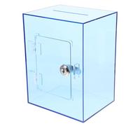 Warmhm Transparent Acrylic Lockable Donation Ballot Box with Secure Small Lock for Tips Money Saving Challenge and Coin Collection Blue Piggy Bank for Adults and Personal Use