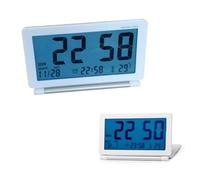Warmhm Ultra Thin Folding Digital Travel Alarm Clock with Large LCD Display Date Week Temperature Snooze Function Portable Battery Powered Silent Desktop Clock for Travel and Home Use