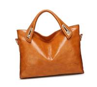 Warmhm Vintage Luxury Waxed Leather Shoulder Tote Bag for Women Light Brown Crossbody Purse Capacity Handbag for Daily Use Durable Grain Leather with Smooth Lining