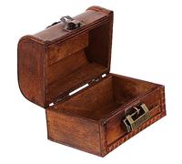 Warmhm Vintage Wooden Jewelry Storage Box Handle Lock Mini Suitcase Earring Case Small Chest for Rings Pendants Trinkets Home Decorative Organizer Distressed Yellow