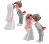 Warmhm Wedding Cake Toppers Miniature Figurines 2 Pairs Bride and Groom Lightweight Pvc Romantic Unique Design for Outdoor Weddings