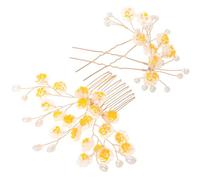Warmhm Wedding Hair Accessories Yellow Flower Hair Clip Bridal Comb Traditional Chinese Style Fork for Women