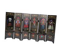 Warmhm Wooden Small Folding Screen Divider Chinese Traditional Art Mini Desktop Room Decor Ornament Six-Panel Mask Home Decorations