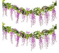 WARMIE 4x7FT Flower Garland Wisteria Artificial Flowers Fake Wisteria Vine Silk Fake Wisteria Vine Ivy Plants for Wedding Party Home Wall Decoration Trailing Flower In/Outdoor (Lilac)