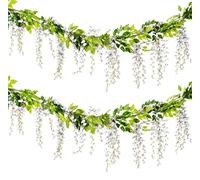 WARMIE 4x7FT Flower Garland Wisteria Artificial Flowers Fake Wisteria Vine Silk Fake Wisteria Vine Ivy Plants for Wedding Party Home Wall Decoration Trailing Flower In/Outdoor (White)