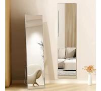 Warmiehomy 150X40cm Full Length Mirror, Rectangular Standing Full Body Mirror Hanging or Leaning Against Wall for Bedroom Cloakroom, Sliver White