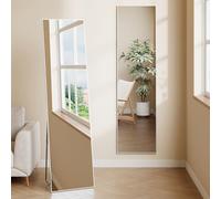 Warmiehomy 150x40cm Mirror Full Length Standing Rectangular Full Body Floor Mirror with Stand Hanging or Leaning Against Wall for Bedroom, Sliver White